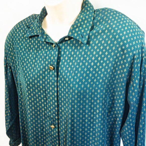 VTG 80’s Pine Green Blouse Gold Accents Sz 12/14 - Picture 4 of 12